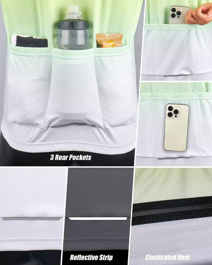 ROTTO Herren Radtrikot Fahrradtrikot Langarm Rennrad Trikot Farbverlauf Reihe D1 Leuchtendes Grün-we