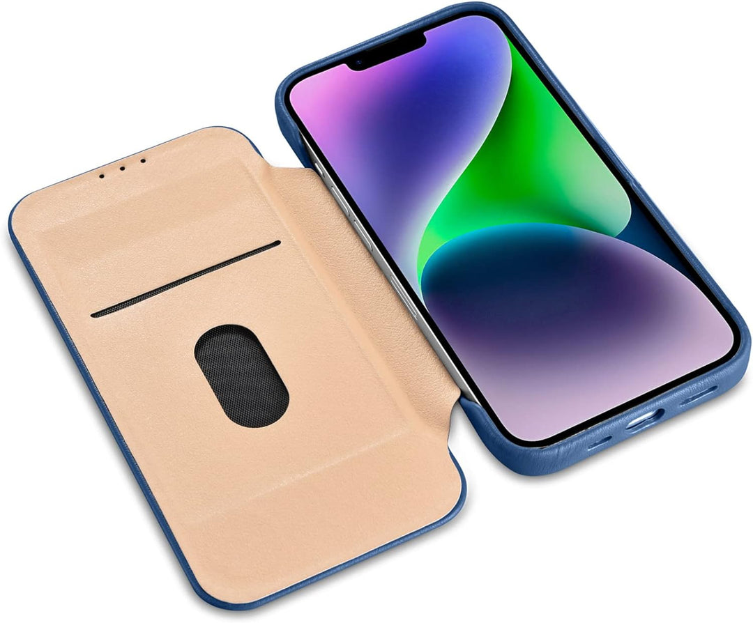 Mobiskin Hülle kompatibel mit Apple iPhone 14 (6,1 Zoll), Handyhülle mit echtem Leder, Case, Schutzh