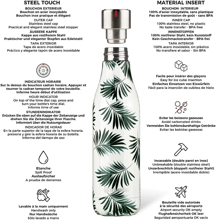 Les Artistes Paris A-6522 Bottle Up Trinkflasche, Edelstahl, 500 milliliters, Blanc ET VERT 0.50 Bla