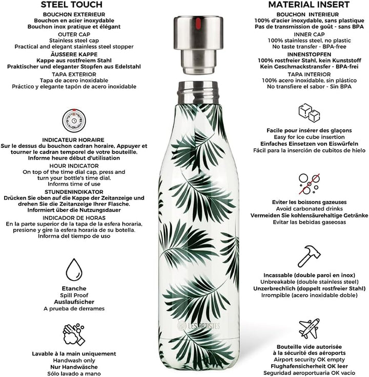Les Artistes Paris A-6522 Bottle Up Trinkflasche, Edelstahl, 500 milliliters, Blanc ET VERT 0.50 Bla