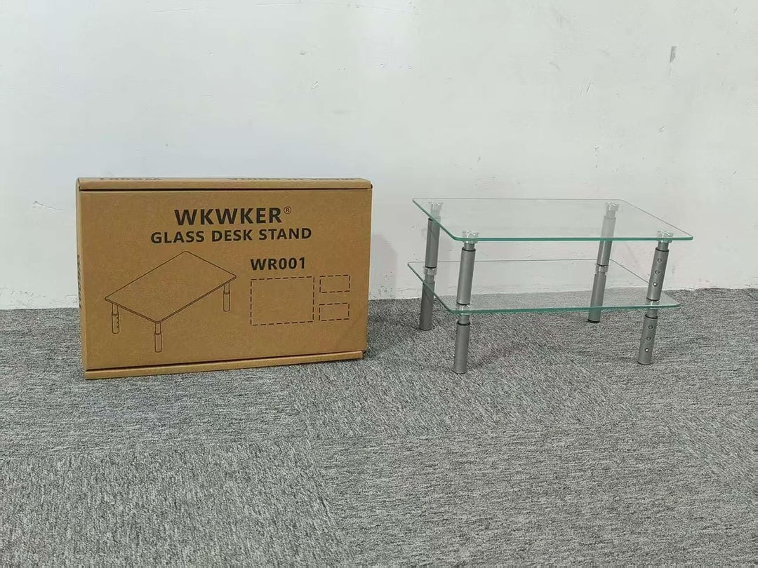 Schreibtischständer aus klarem Glas, 2 Stück, Computer-Monitorerhöhung mit höhenverstellbarem Multi-