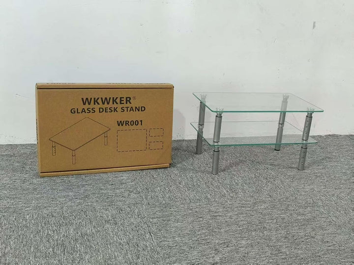 Schreibtischständer aus klarem Glas, 2 Stück, Computer-Monitorerhöhung mit höhenverstellbarem Multi-