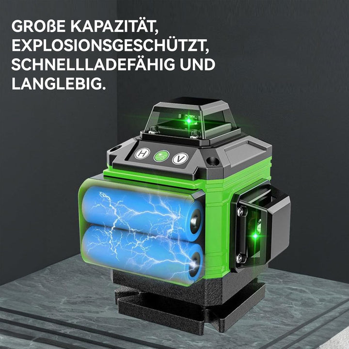 Kreuzlinienlaser mit Stativ, 4x360 Grad Grün Selbstnivellierend Laser Wasserwaage mit 2xBatterien 4D