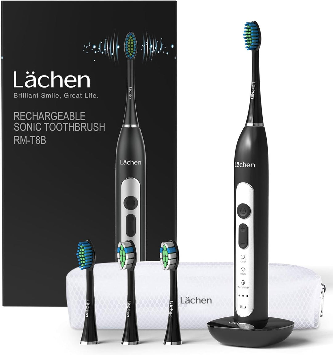 Lächen elektrische Zahnbürste Schallzahnbürste mit 4 Aufsteckbürsten und Timer, 3 Modi & 3 Vibration