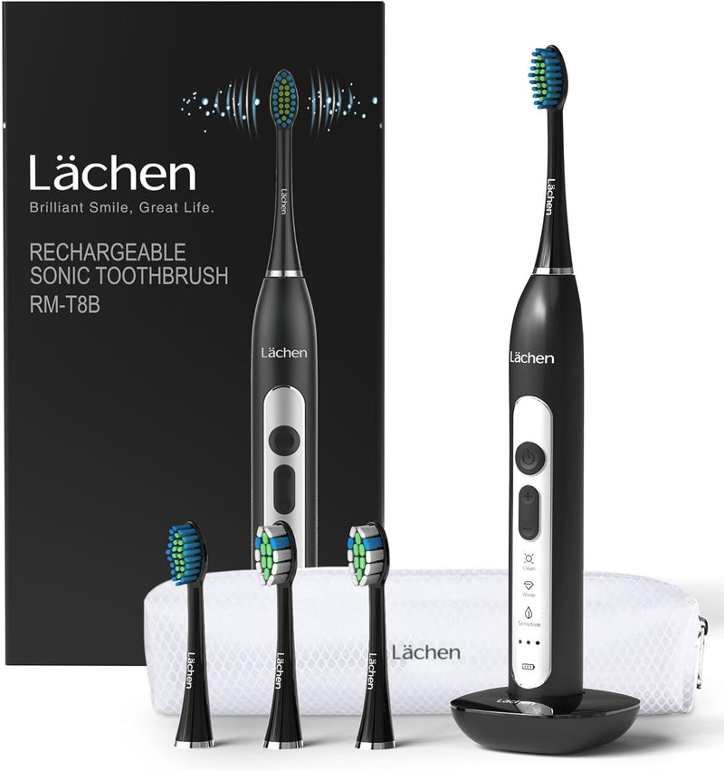 Lächen elektrische Zahnbürste Schallzahnbürste mit 4 Aufsteckbürsten und Timer, 3 Modi & 3 Vibration