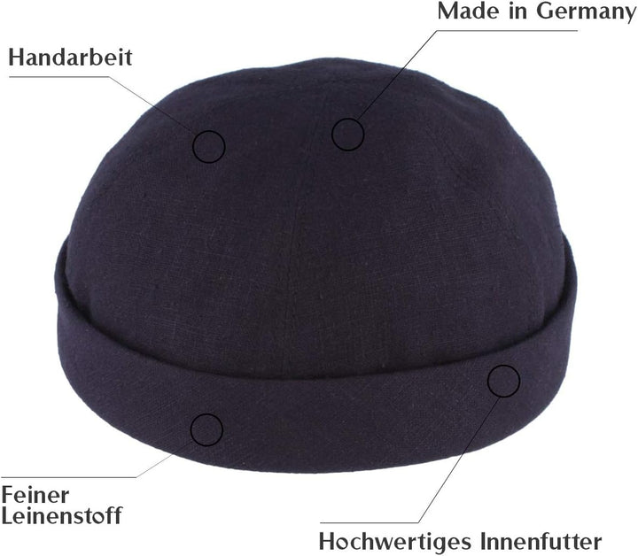 Bullani Sommer Docker-Cap Dockermütze Seemannsmütze 100% Leinen Kappe Bequem Hautverträglich 64 Blau