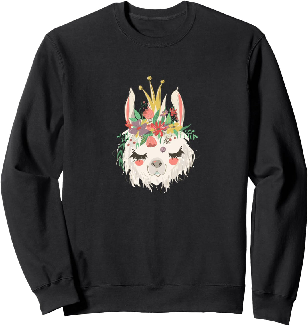 Süsser Lama Kopf mit Blumen und Krone Sweatshirt