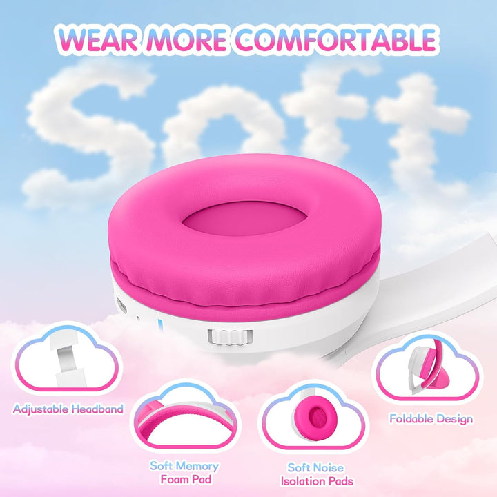 IFECCO Bluetooth Kopfhörer Kinder kabellos mit Aufbewahrungstasche, Kinderkopfhörer Over-Ear mit LED