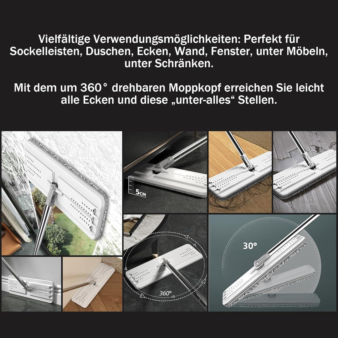 JOYMOOP Wischmopp und Eimer mit Auswringer-Set, freihändiger flacher Bodenwischer und Eimer, mit 3 w