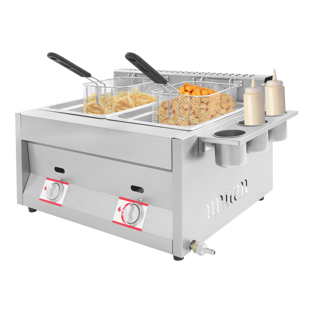 Kommerzielle Gas Fritteuse 2 x 6L Doppelfriteuse Edelstahl Gewerbliche Frittiermaschine Tiefgasfritt