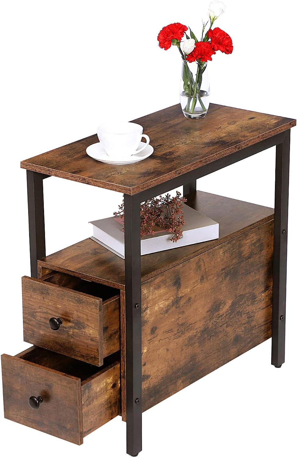 HOOBRO Nachttisch, Beistelltisch, Nachtschrank mit 2 Schubladen, 48 x 30 x 61.5 cm, Akzentmöbel in H