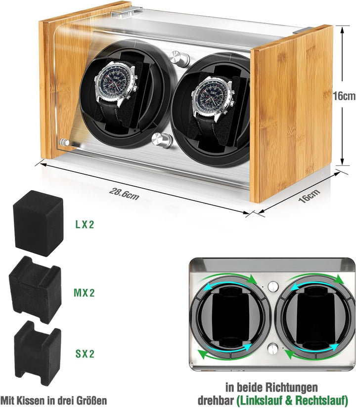 Watch Winder Smith Uhrenbeweger aus Bambusholz für 2 grossen Herren