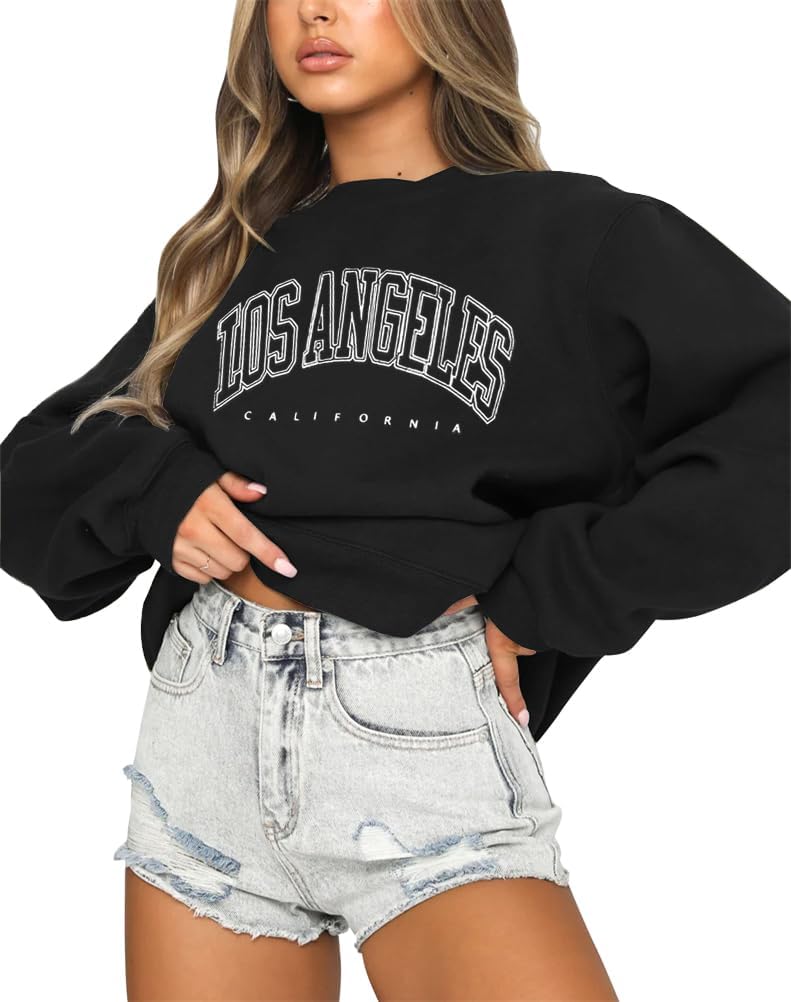 Tomwell Damen übergrosse Sweatshirt Los Angeles Vintage Oversized Langarmshirt Rundhals Pullover Tee
