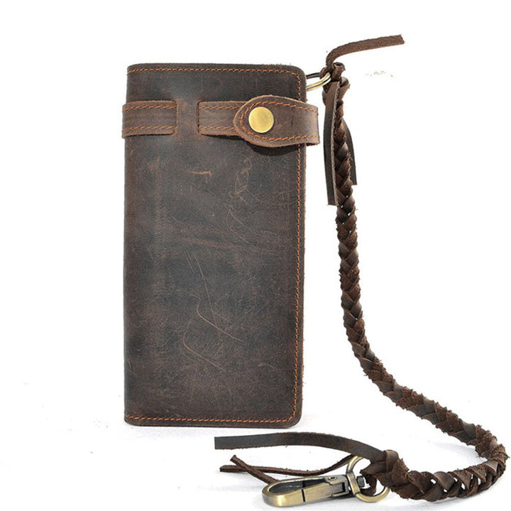 RS Herren-Geldbörse mit Kette, Leder, lang, Bifold Trucker, Vintage, Biker, Geldklammer mit Reissver