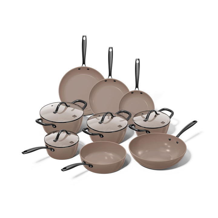 Cook & Pan - Taupe of Mind Topfset und Pfannenset 9-teilig-Induktionsgeeignet-PFAS frei Keramik-Besc