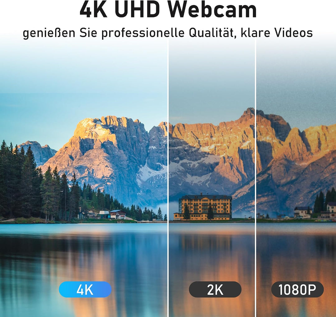 W4DS PRO Webcam 4K für PC, 30FPS Ultra HD, Kamera PC mit Autofokus und Rauschunterdrückung, 78°FOV,