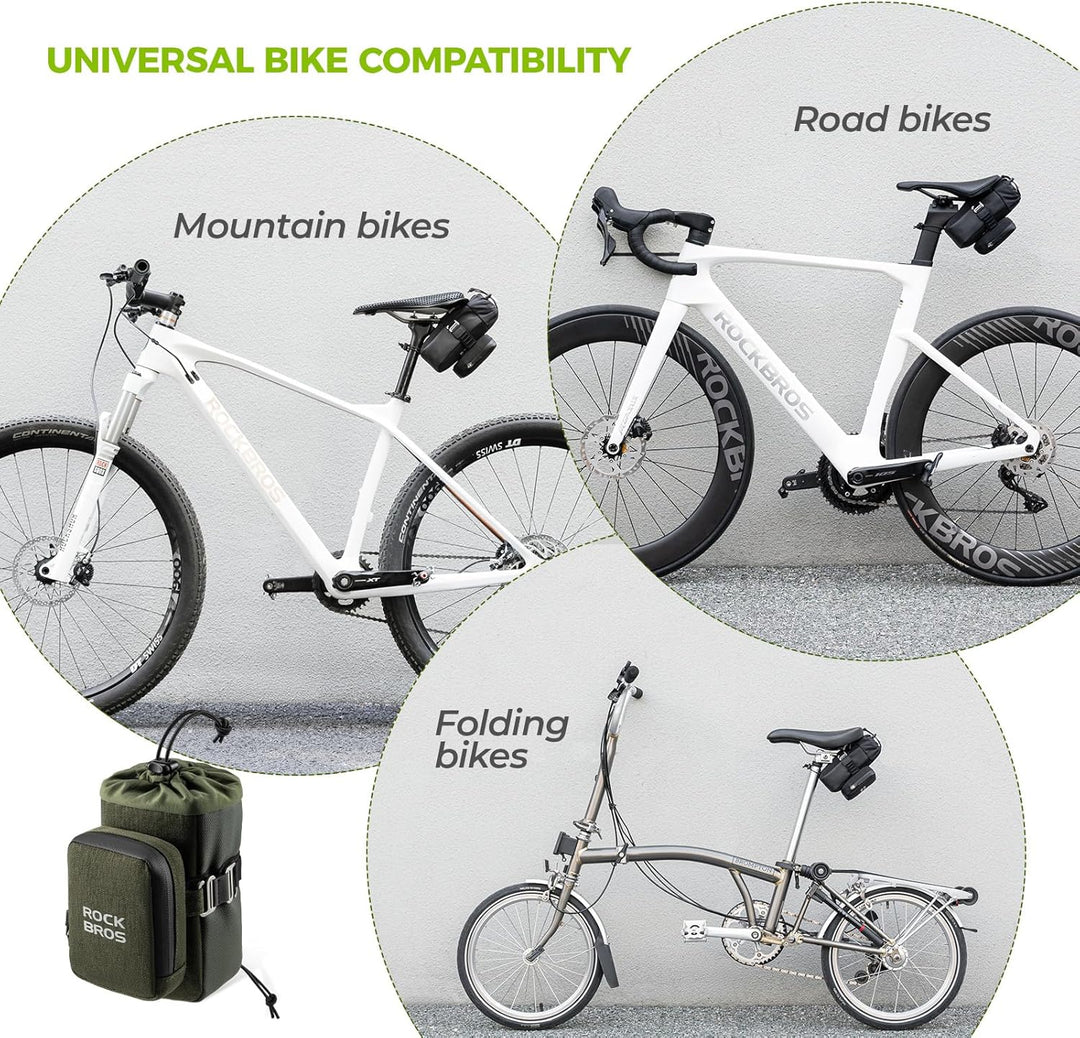 ROCKBROS Fahrrad Satteltasche mit Flaschenhalter und 0,3L Mini Tragbare Fahrradsatteltasche, Kompakt