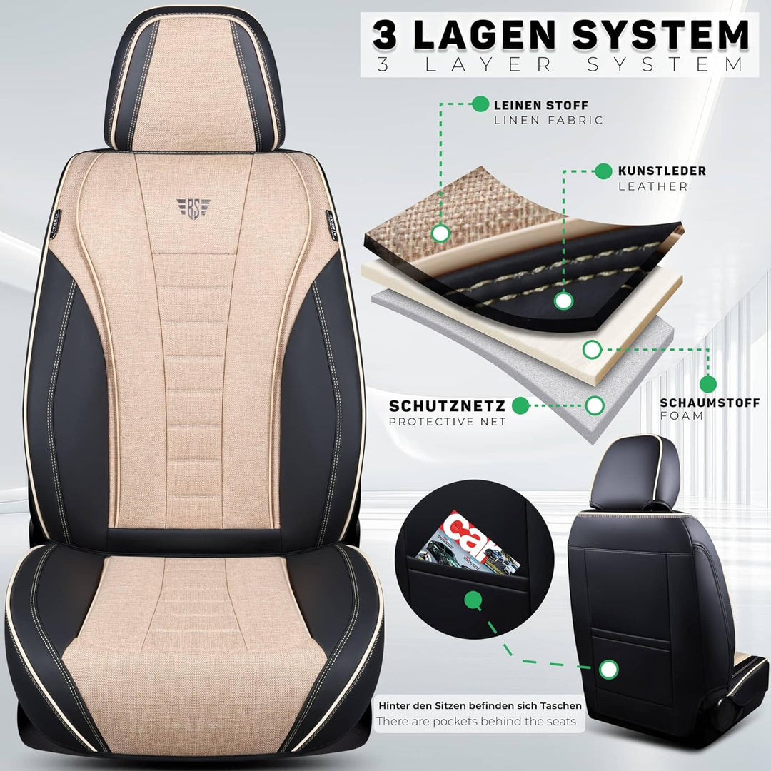 Schonbezüge Sitzbezüge für VW T7 Multivan Bj ab 2021 in Schwarz/Beige NL3
