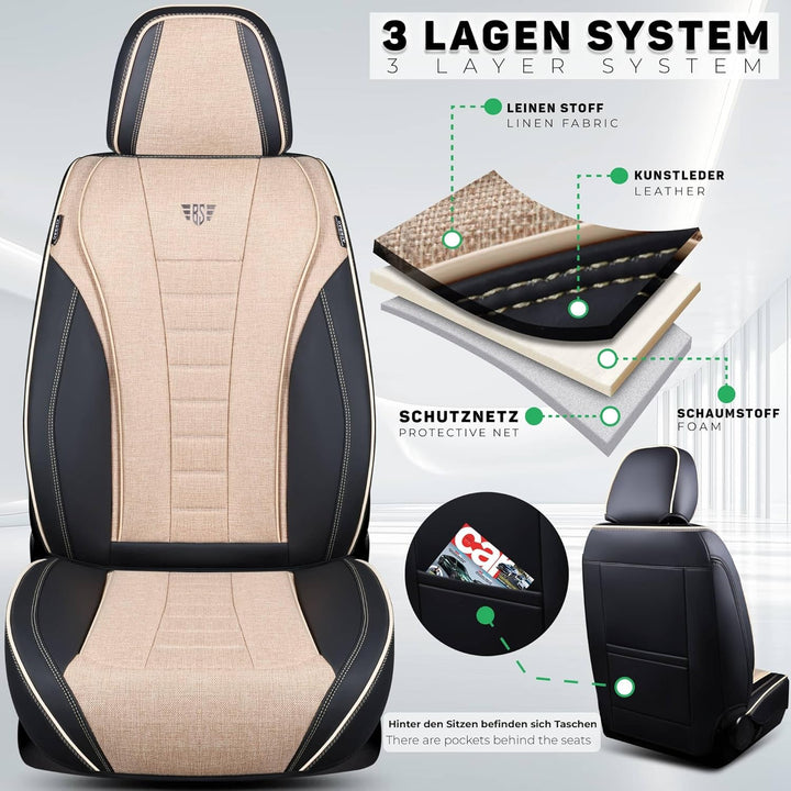 Schonbezüge Sitzbezüge für VW T7 Multivan Bj ab 2021 in Schwarz/Beige NL3