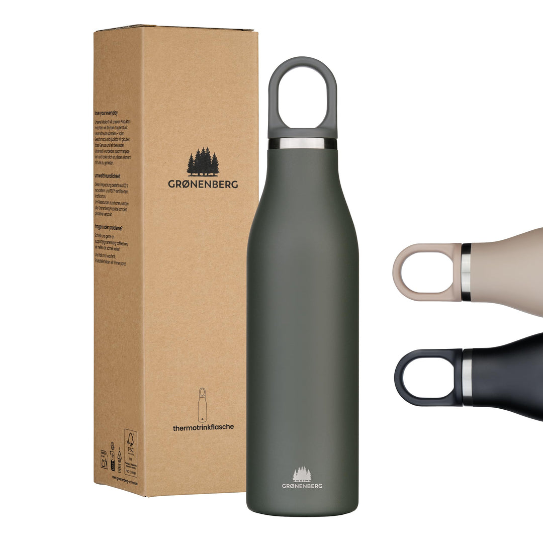 Groenenberg Trinkflasche Edelstahl 500ml oder 750ml | 100% Auslaufsicher | Thermosflasche Kohlensäur