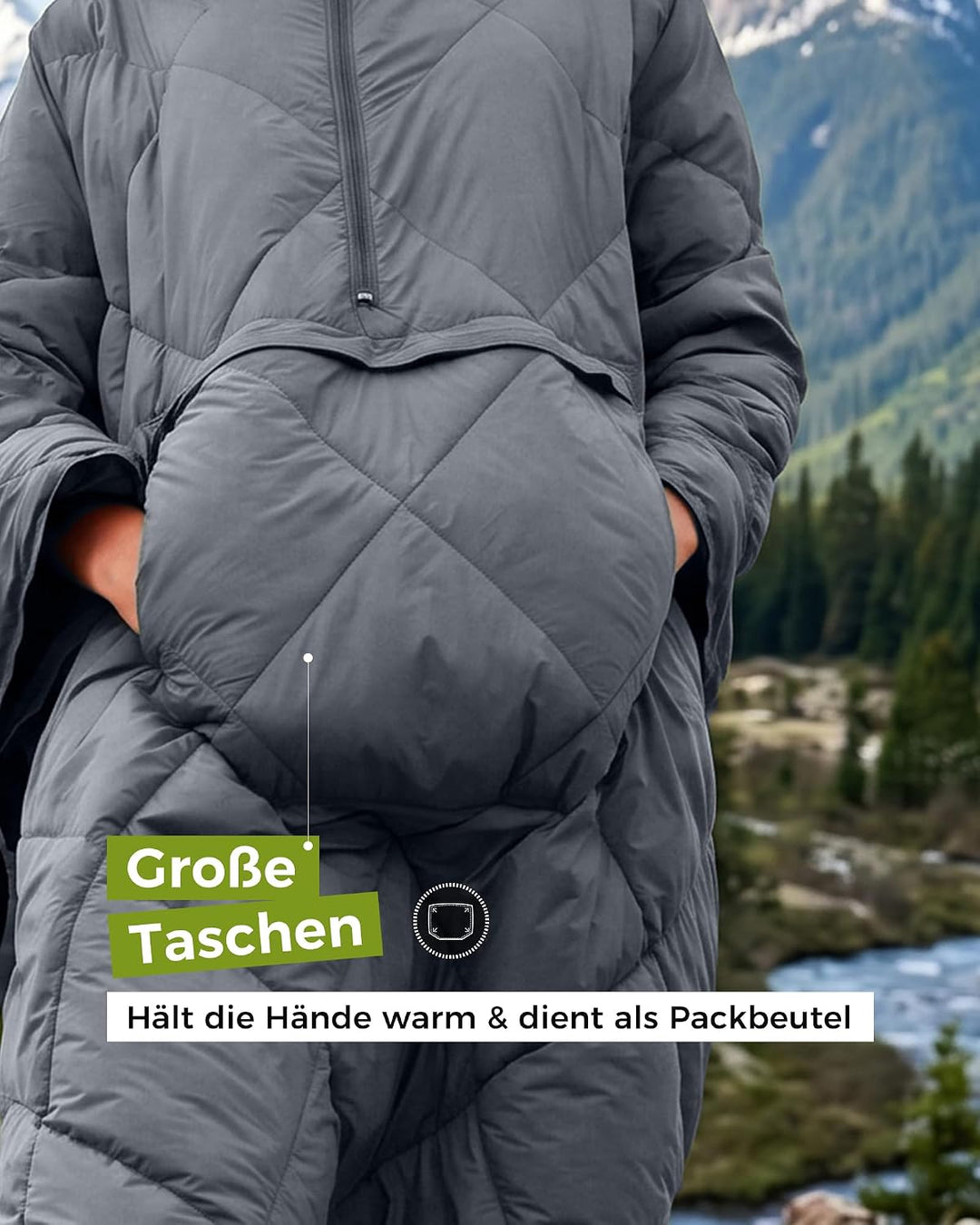 ATEPA Camping Poncho Decke & Tragbarer Schlafsack – Ultraleichte Warme Outdoor Decke Aus Recycelten