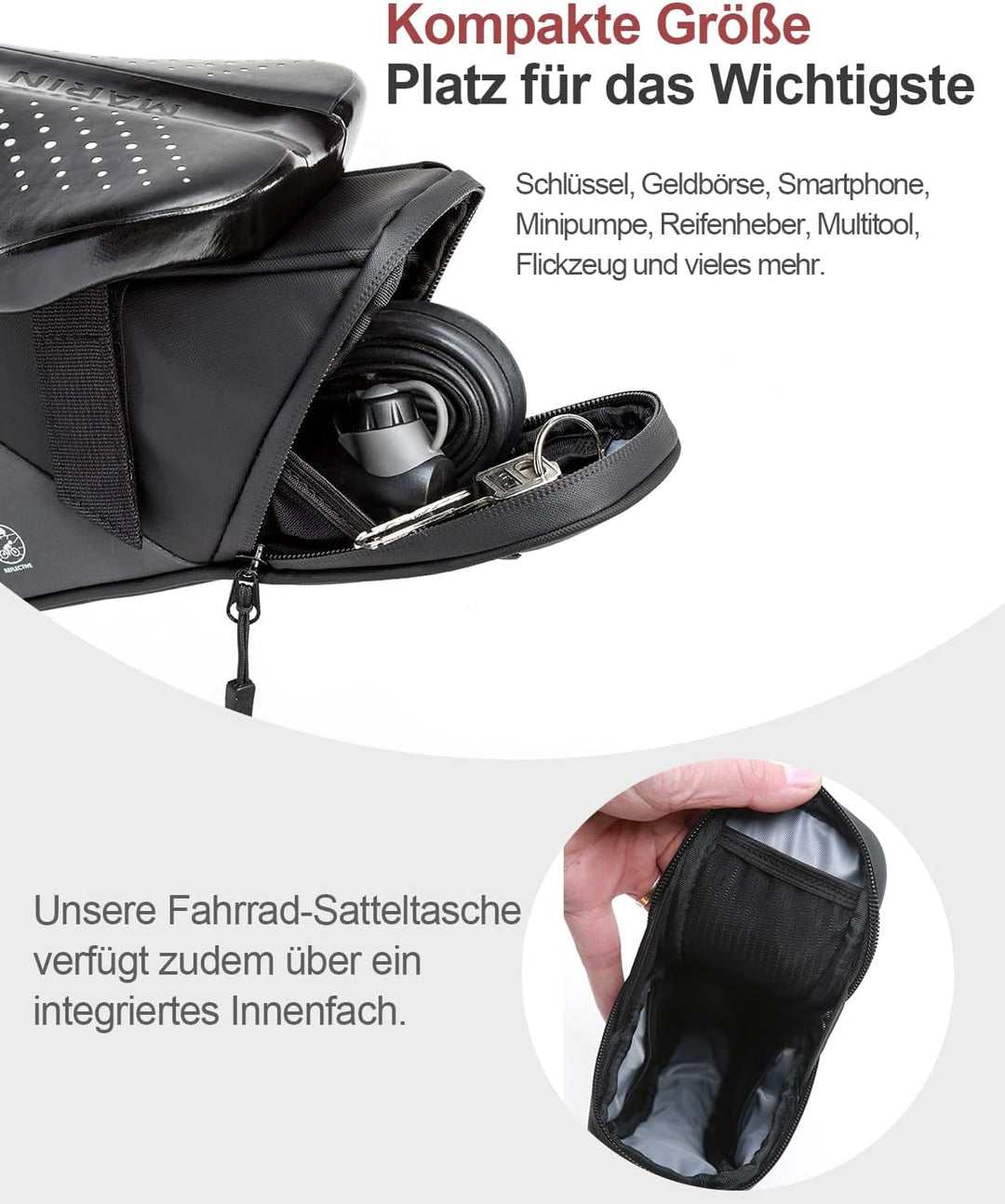 Fahrrad Satteltasche 1L, Wasserabweisende Fahrradtasche mit 3 Netztaschen, Unter dem Sitz Tasche für