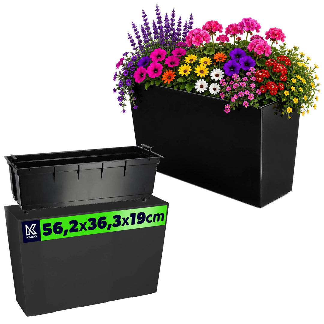 KADAX Blumenkasten aus Kunststoff, 18,5x55,7cm, 5 Farben, Blumentopf mit Bewässerungsbändern, Balkon