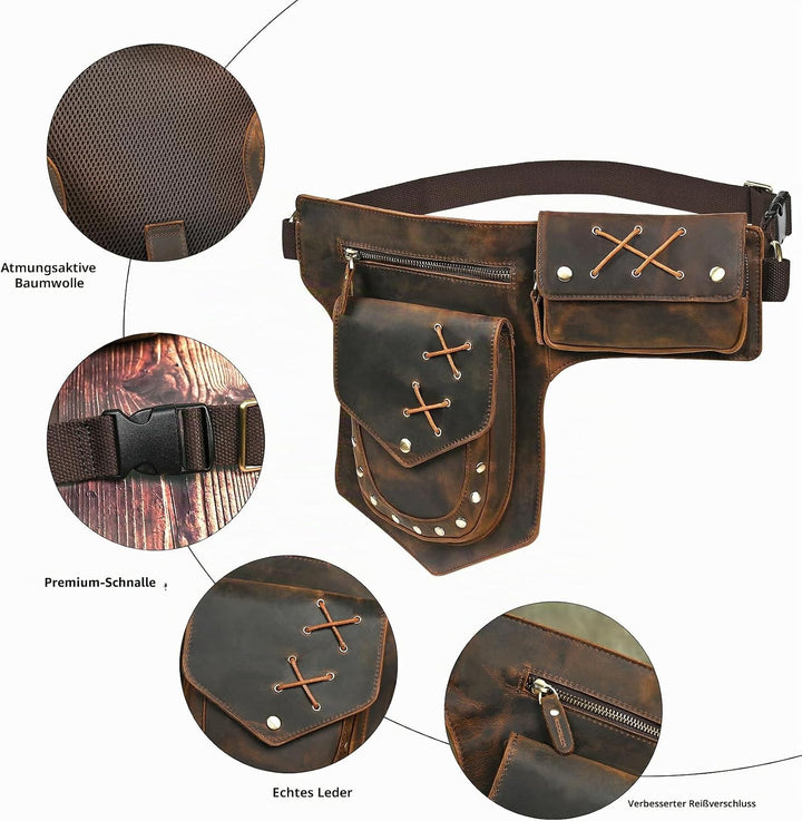 Herren Canvas + Leder Motorrad Reiten Tasche Beinbeutel Beintasche Aussenbeintasche Hüfttasche Drop