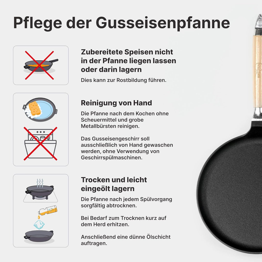 Premium Crêpepfanne Induktion 24 cm Pfannkuchenpfanne Pfanne Gusseisen UNBESCHICHTET sandgestrahlt u