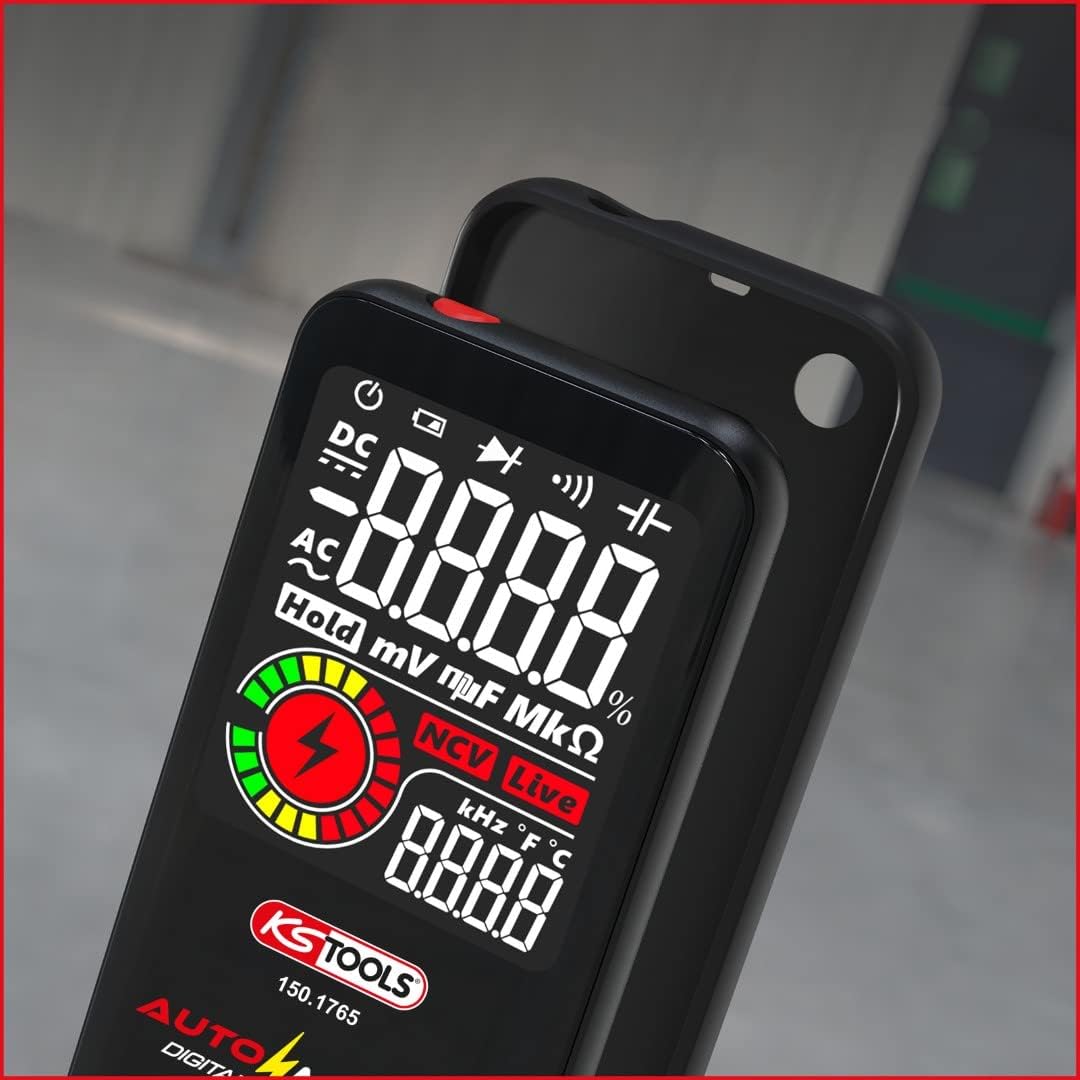 KS Tools 150.1765 Automatik Digital-Multimeter inkl. Prüfspitzen, Rot-schwarz