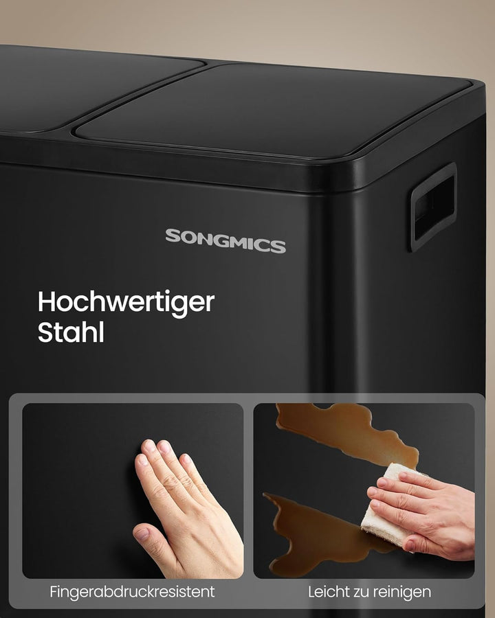SONGMICS Mülleimer Küche, 2 x 30 L, Mülltrennsystem 2 Fächer, Abfalleimer mit 15 Müllbeuteln, Tretmü