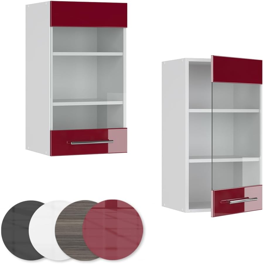 Vicco Küchenschrank Glas Fame-Line, Bordeaux Hochglanz/Weiss, 40 cm Bordeaux Hochglanz Hängeglasschr