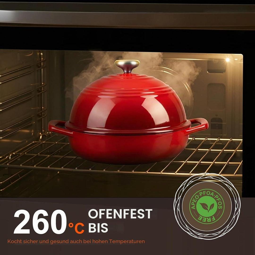 Overmont Gusseisen Topf Emaille Brotbacktopf - 5.7L Bräter Schmortopf mit Deckel und Kochbuch – für