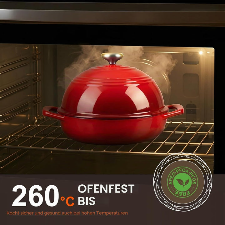 Overmont Gusseisen Topf Emaille Brotbacktopf - 5.7L Bräter Schmortopf mit Deckel und Kochbuch – für