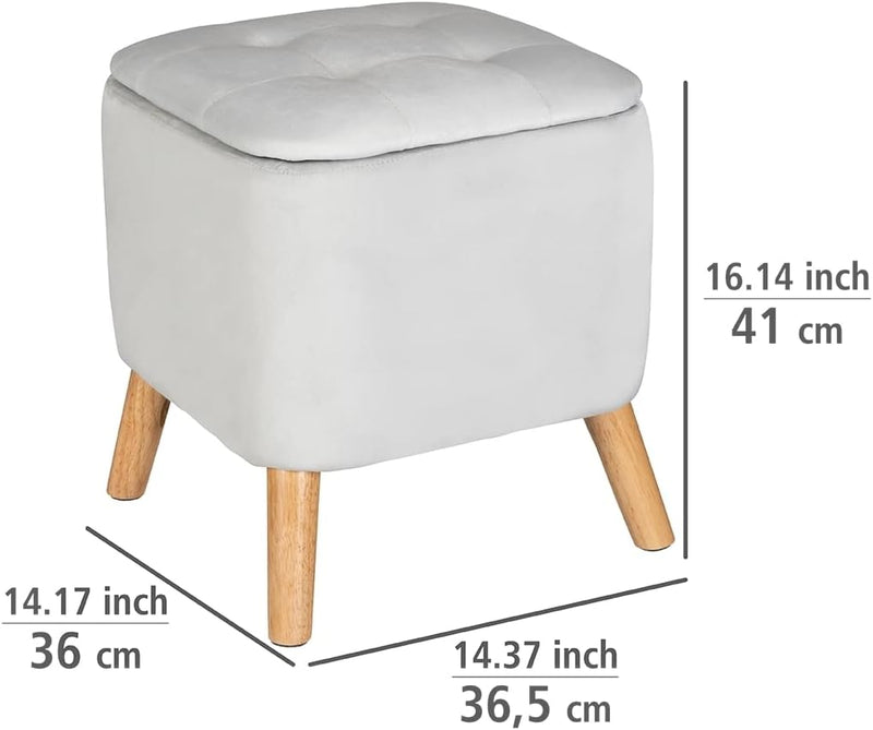 WENKO Hocker mit Stauraum [Fusshocker mit sehr stabilen Holzfüssen] Hocker Grau - Sitzhocker mit Sta