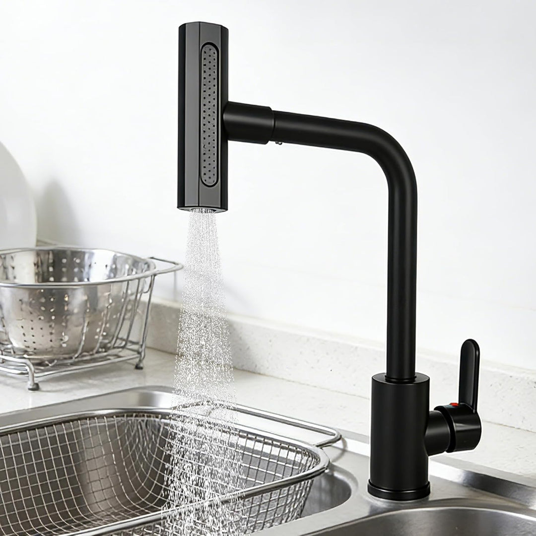 Waterfall Wasserhahn Küche mit 4 Strahlarten, 360° Drehbar Mischbatterie Spültischarmatur Einhebelmi