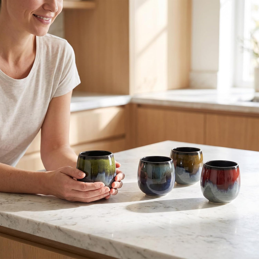 Espressotassen 4er Set, 80 ml Espressobecher, Reaktivglasur