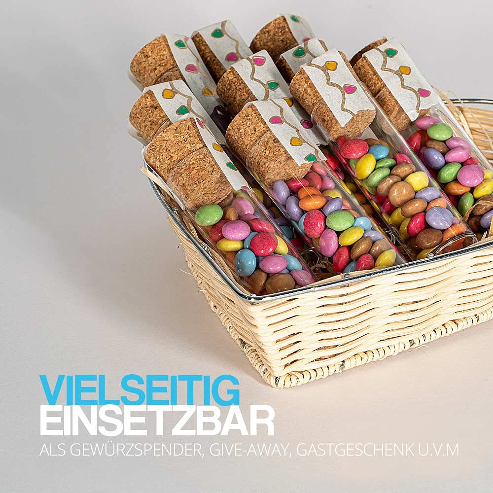 Tuuters 100x Kunststoff Reagenzgläser mit Korken, Kunststoffröhrchen (95 x Ø17, Presskorken) 95 x Ø1