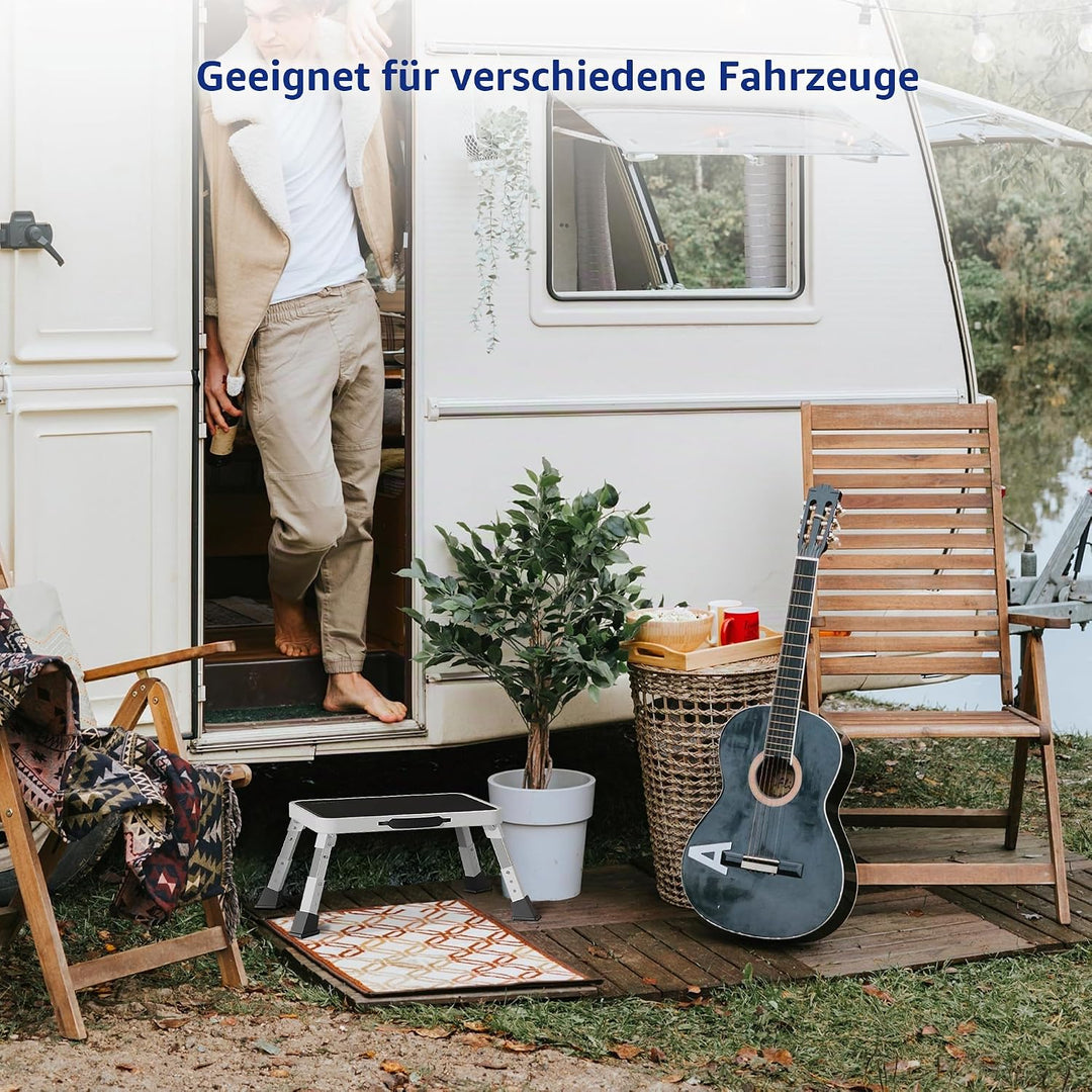 BONTEC Klapptritt, 3-stufig höhenverstellbar, bis 150 kg belastbar, rutschfeste Plattform, faltbar,