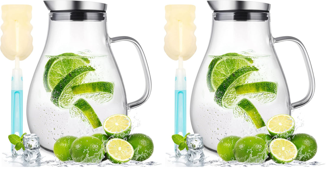 SUSTEAS 2 Liter 70 Unzen Glas Karaffe Krug mit Deckel und Auslauf, Wasserkaraffe, Eistee Krug, Saft