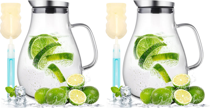 SUSTEAS 2 Liter 70 Unzen Glas Karaffe Krug mit Deckel und Auslauf, Wasserkaraffe, Eistee Krug, Saft