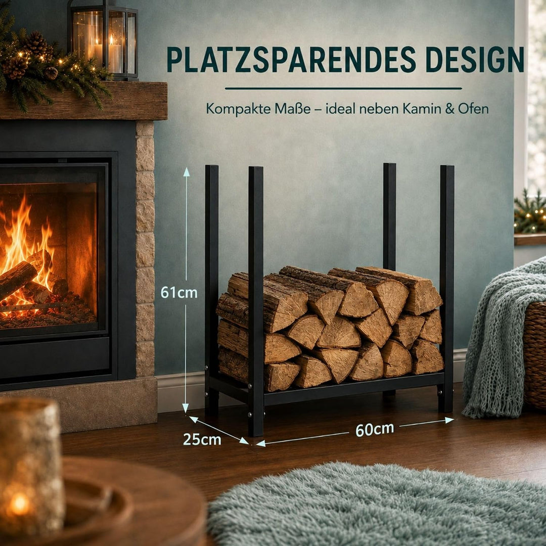 SCHMIDT security tools Kaminholzregal 60x25x61cm Stahl Schwarz Brennholzregal Holzstapelhilfe Holzun