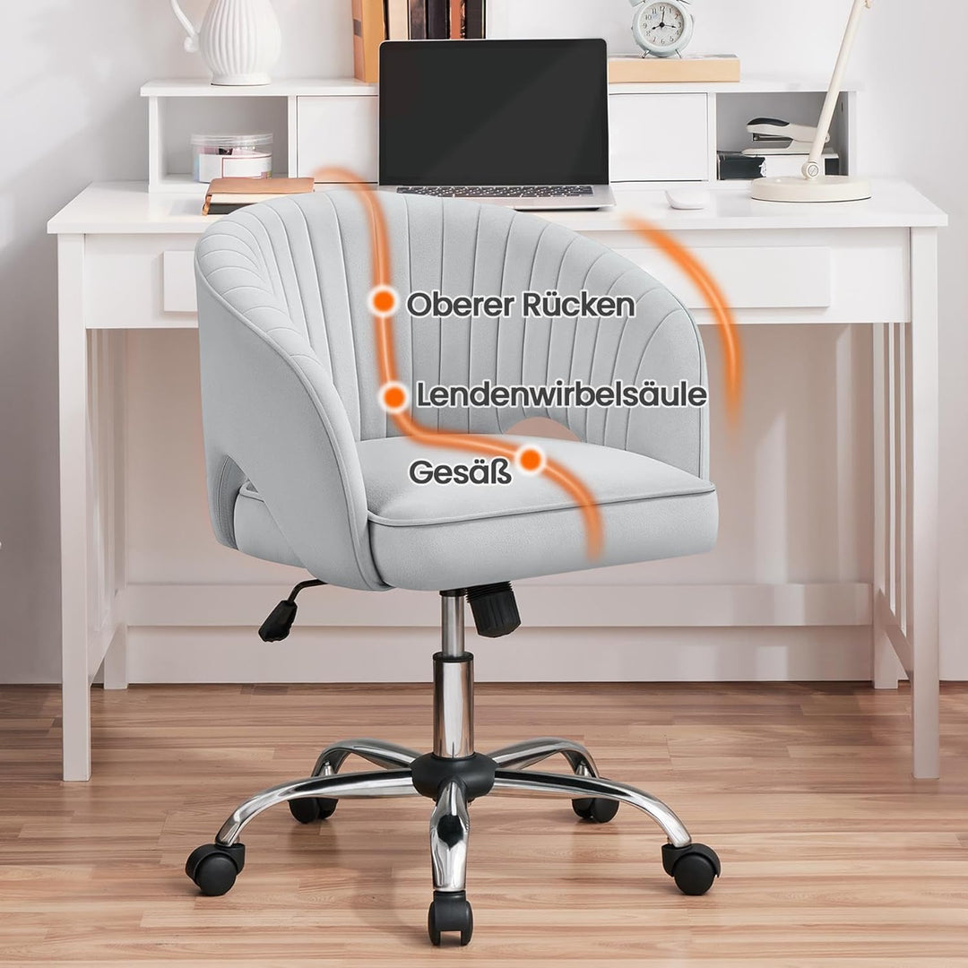 Yaheetech Bürostuhl mit Samtbezug, Ergonomischer Schreibtischstuhl mit Armlehnen, Drehstuhl mit Roll