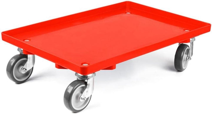SparSet 10x Transportroller für Euroboxen 60x40cm mit Gummiräder rot | Geschlossenes Deck | 2 Lenkro