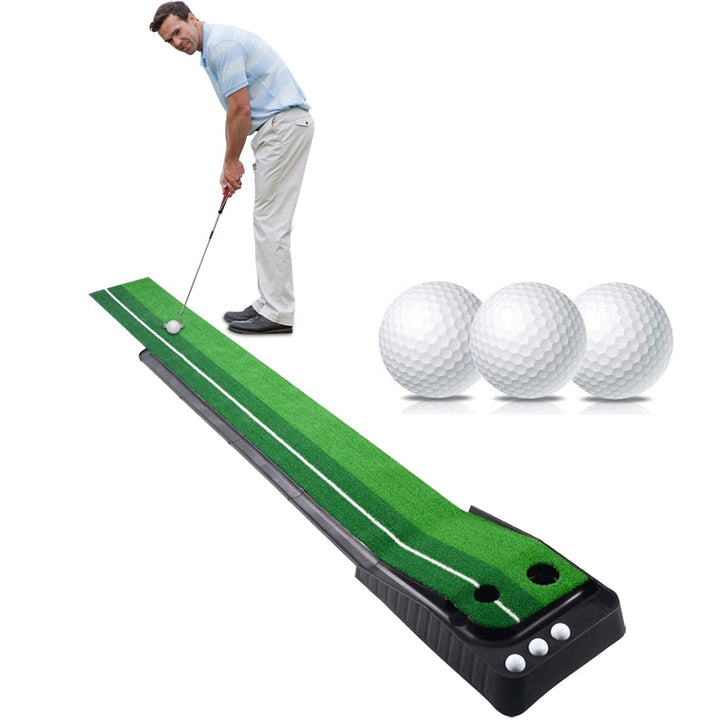 Signstek Golf Putting Matte mit automatischer Ballrückgabe Schwarz - 3 Bälle, Sofort Einsatzbereit,
