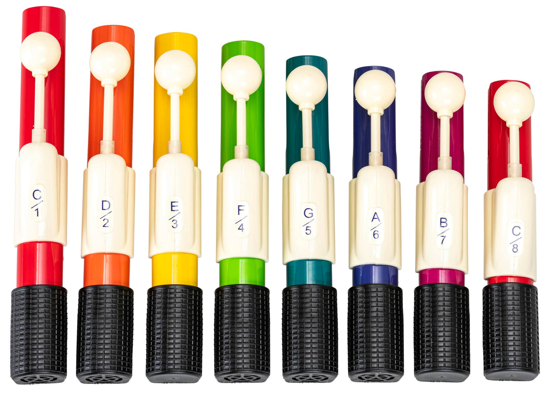 Betzold Handchimes in Boomwhackers®-Farben - farbige Klangstäbe Kinder Handglocken-Set diatonisch, d