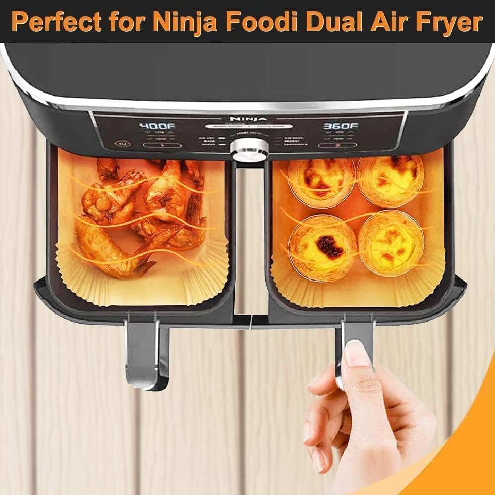 Backpapier für Heissluftfritteuse, 100 Stück 20,5x14 cm Rechteckig Airfryer Backpapier Liners für Ni