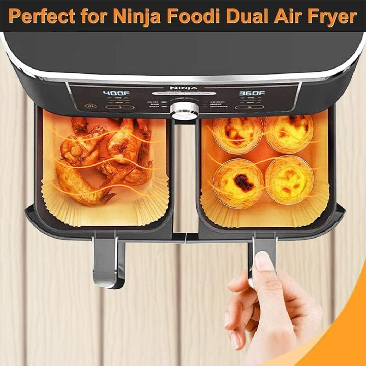 Backpapier für Heissluftfritteuse, 100 Stück 20,5x14 cm Rechteckig Airfryer Backpapier Liners für Ni