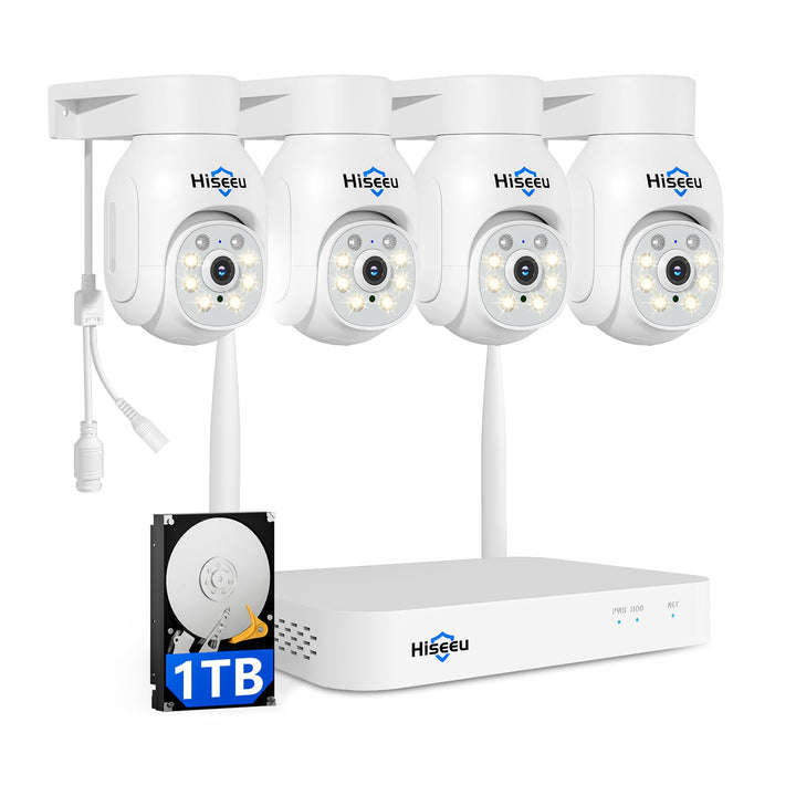 [5MP+PTZ] Hiseeu Überwachungskamera Set Aussen WLAN mit 10CH Wireless NVR,4 Pcs 5MP PTZ WiFi Kameras