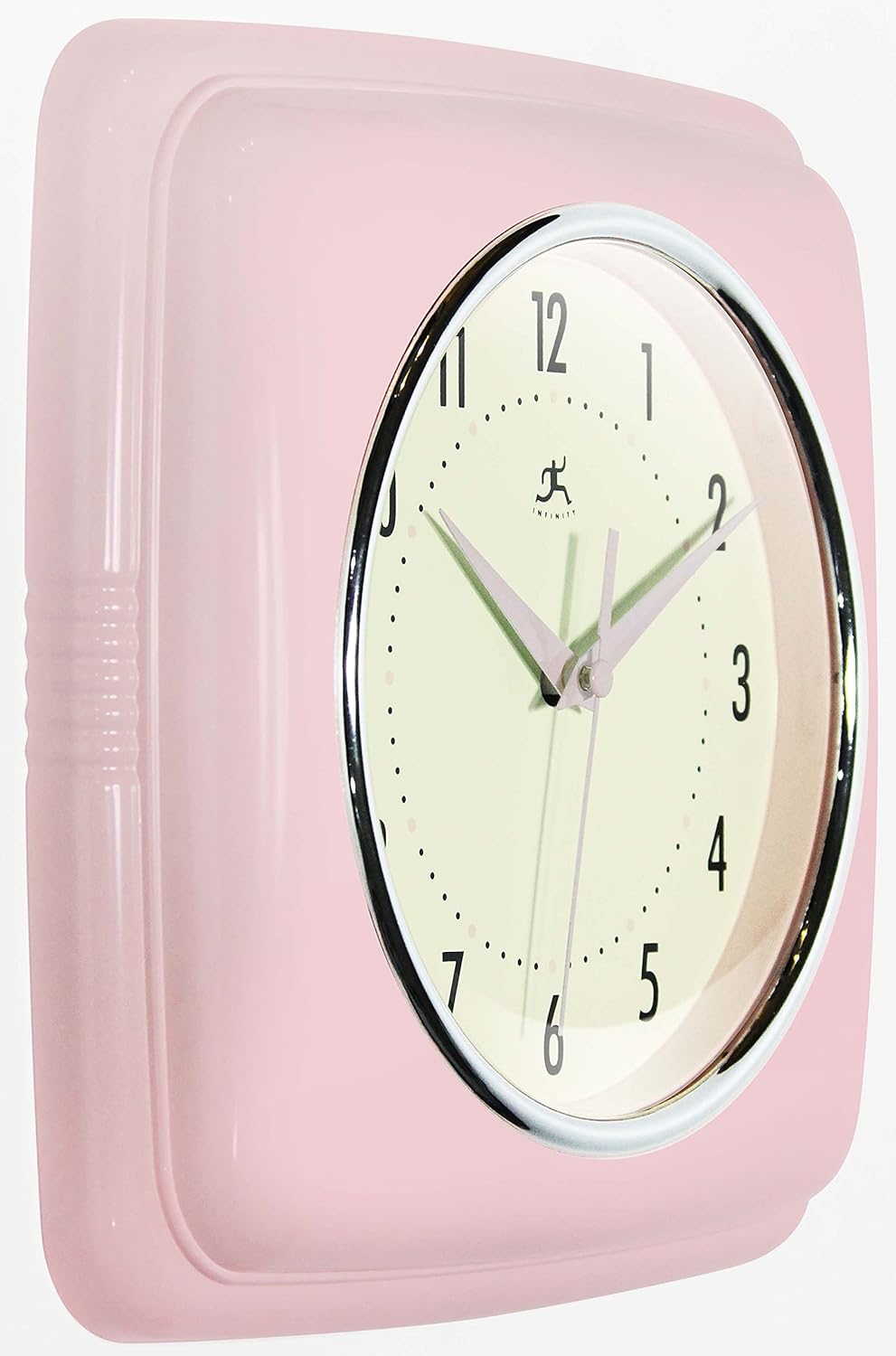 Infinity Instruments Quadratische, stille Retro-Wanduhr, 22,9 cm, Mitte des Jahrhunderts, Moderne Kü